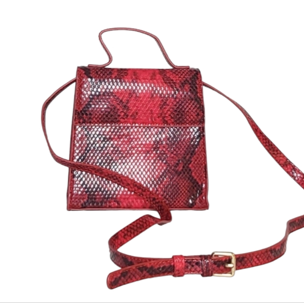 AQUA Y2K Trendy Red Black Snakeskin Print Mini Purse Crossbody Strap Top Handle
